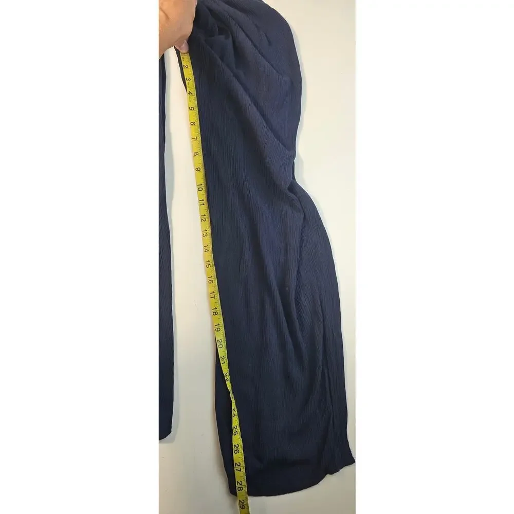 Soft surroundings crinkle rayon romper sz L navy blue elastic waist comfort flaw